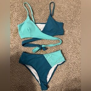 Teal Ribbed Bikini Top
